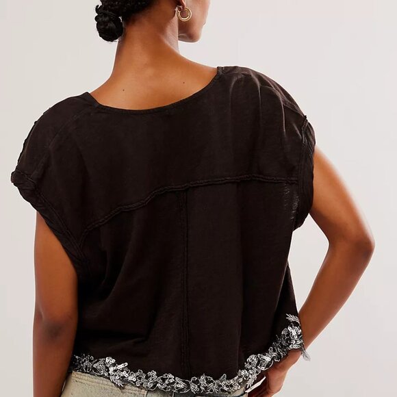 Free People Fashionably Late Top -- Black with Silver Accents - Picture 3 of 7